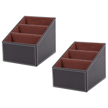 2Pcs Leather Remote Control CD Organizer Phone Desktop Storage Box(Brown)