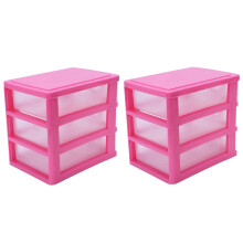 2X Durchscheinend Schublade Typ Kunststoff Aufbewahrungsbox (Rose Rot 3 Schichten)