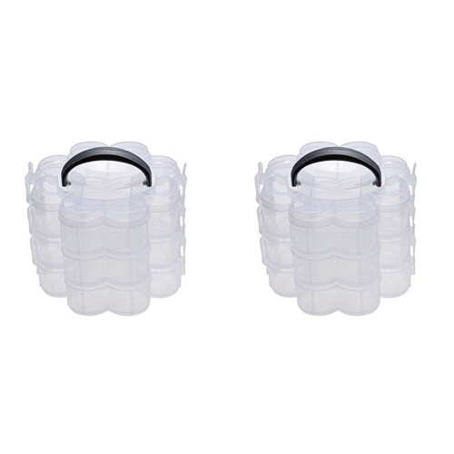 2X 3-Tier Clear Plastic Stackable Organiser Storage Hobby  Box Container Jewellery Case - Clear