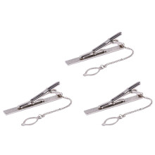 3X Pasadores de Broche de Clip de Corbata Estándar de 6 cm de Acero Inoxidable Cromado de Color Plateado Liso para Hombre