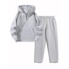 (26931 gray + K35 gray, S) Men's Plain Two-piece Sweatsuit Set, Basic Regular Fit Casual Drop Shoulder Half