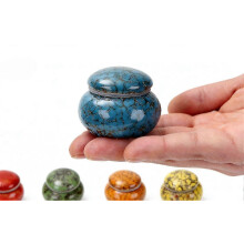 (Blue) Handcrafted Tiny Ceramic Urn for Ashes, Holds 1.2 Cubic Inches, Mini Keepsake for Pets, Mementos or Small Memorials