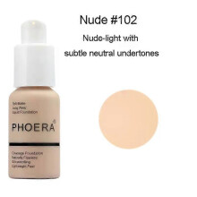 (102- Nude) Phoera Foundation Whitening Matte Concealer, Waterproof Oil-Control for Dark Circles, Full Coverage Makeup Base Cosmetic