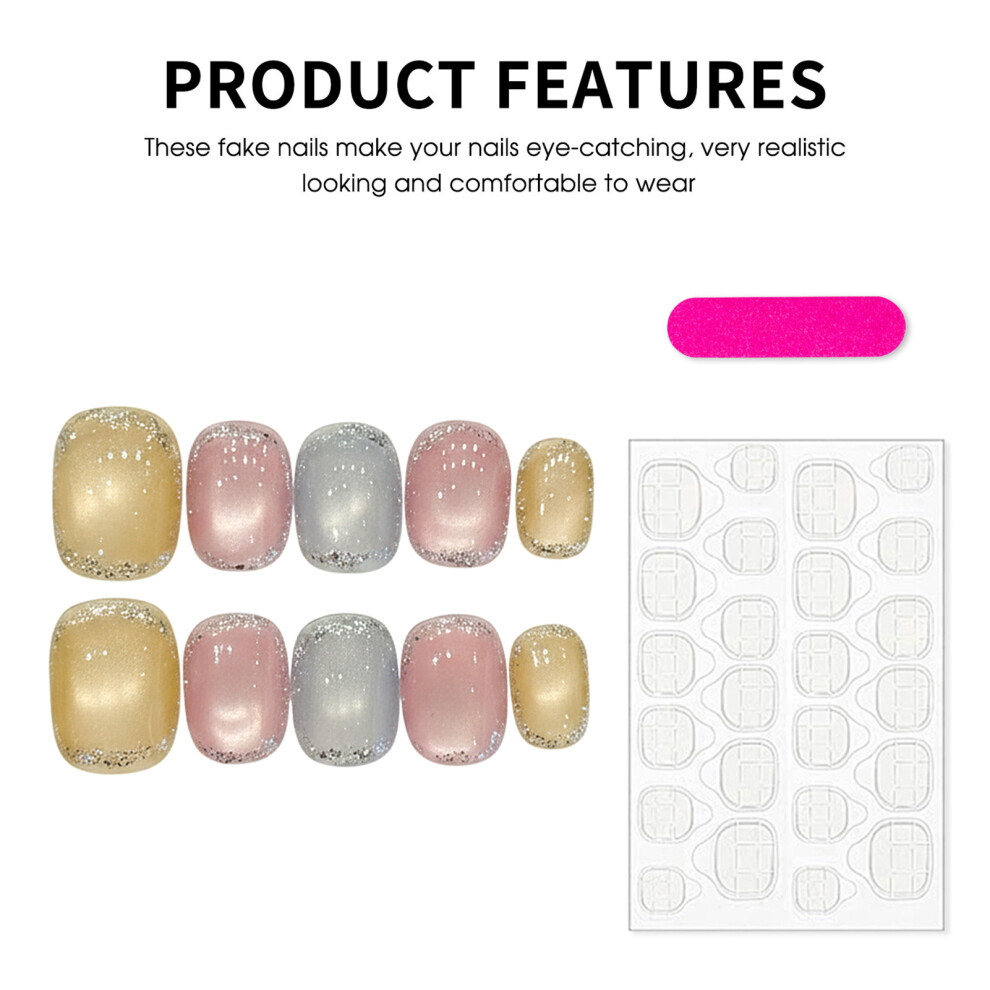 Roc-Electron (Xs) 10Pcs Glossy Press On Nails Pink Gold Silver Glitter Set