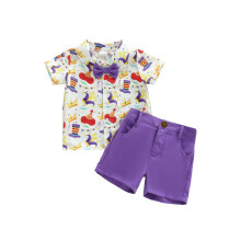 (6-12 Months, Multicolor) Conjunto carnaval bebé niño: camisa corta con cuello, sombrero de corona y pantalón corto liso.