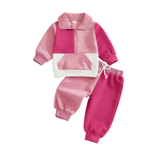 (12-18 Months, Pink) Φθινοπωρινή στολή νήπιων, με φερμουάρ