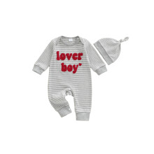 (0-3 Months, Gray) Completo neonato 2 pezzi: tutina a maniche lunghe con scollo rotondo e ricamo, comoda con cappellino.