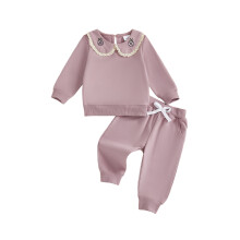 (3-4 Years, Purple) Conjunto de 2 piezas de otoño para bebé niña: sudadera larga con cuello de muñeca y pantalones de patchwork floral.