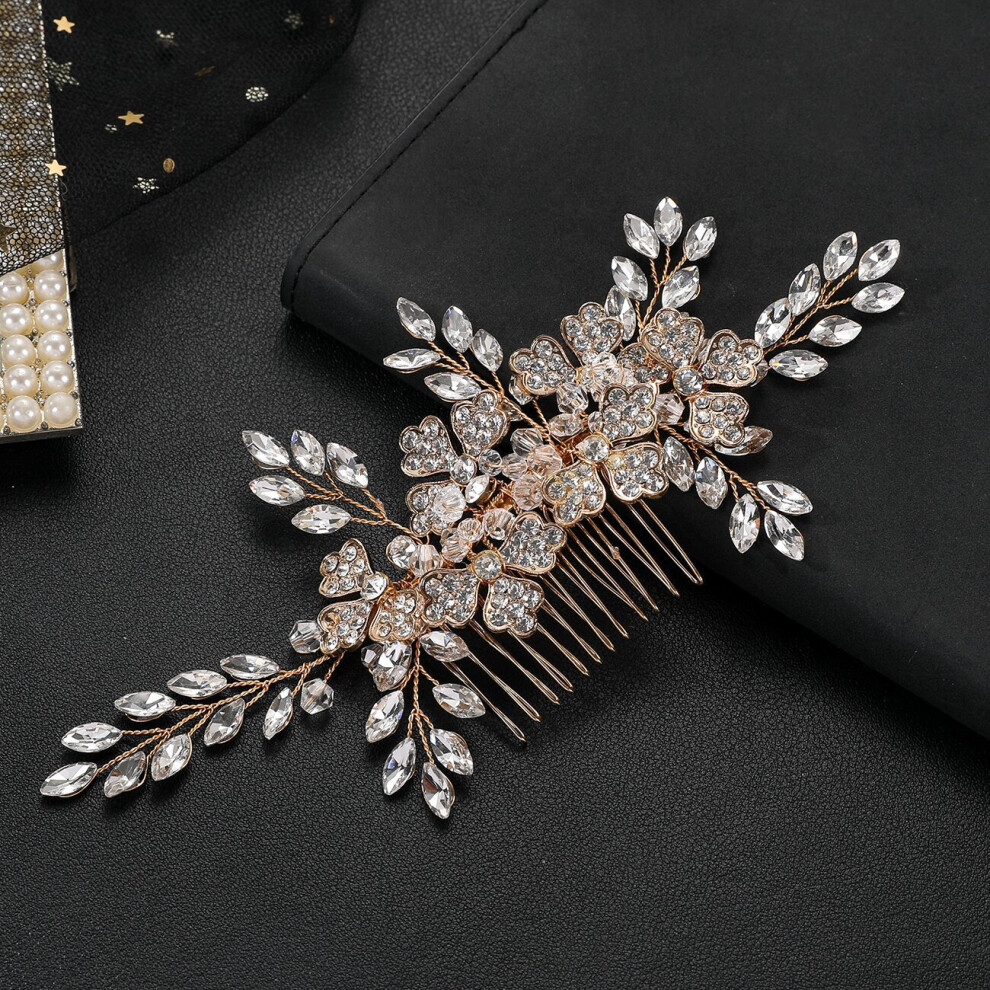 Phui-Pet-Supplies (Gold) Bridal Flower Rhinestone Hair Comb