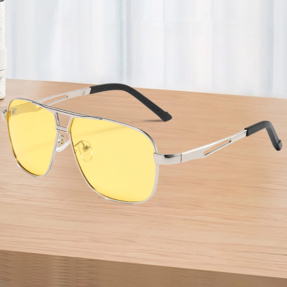 Dachuang Beauty Silver (Gun Frame Night Vision Film) Vintage Polarized Square Sunglasses, Metal Frame
