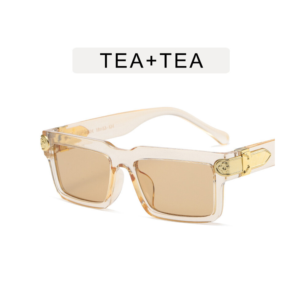 Dachuang Beauty (Transparent Tea) Trendy Square Metal Sunglasses - Korean Style
