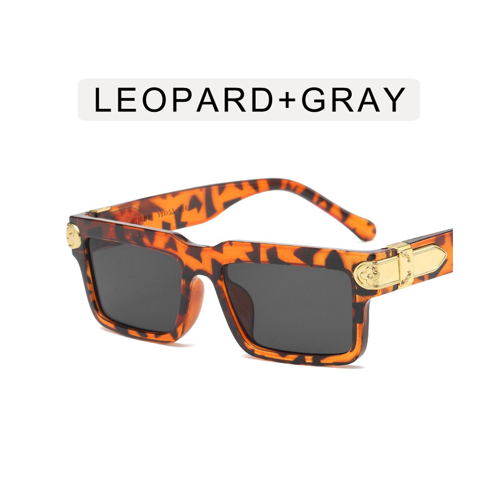 Dachuang Beauty Grey (Leopard ) Trendy Square Metal Sunglasses - Korean Style