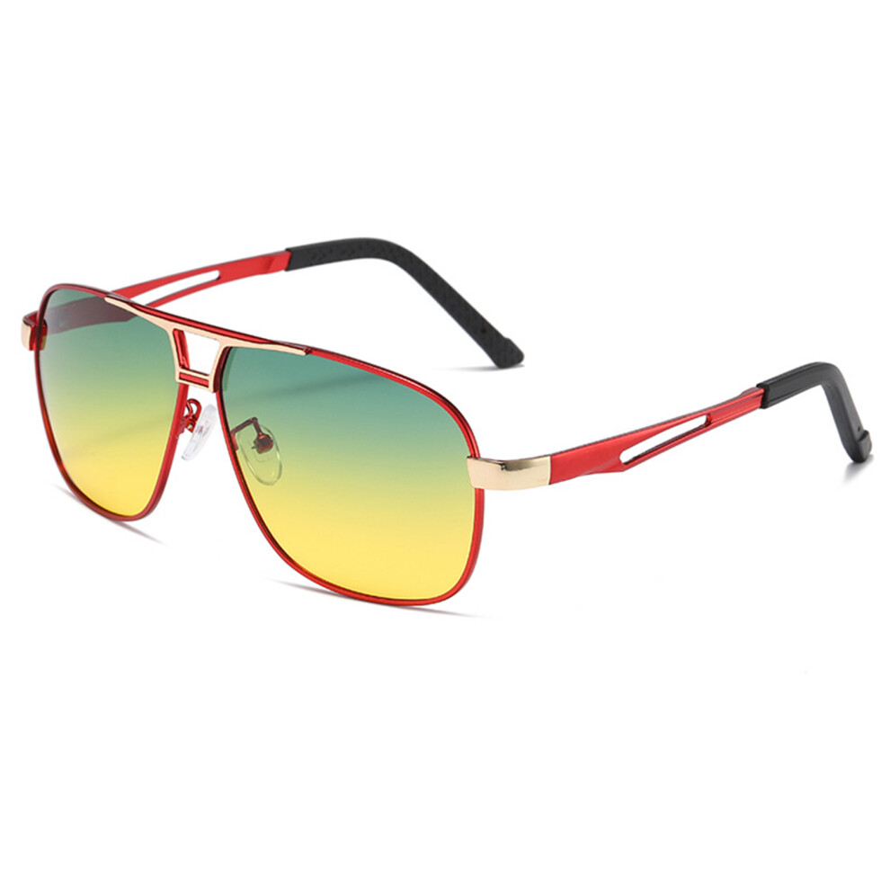 Dachuang Beauty Red/Gold ( And Frame Day And Night Film) Vintage Polarized Square Sunglasses, Metal Frame
