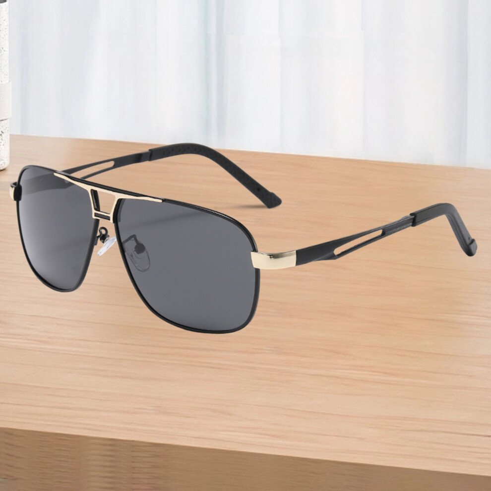 Creation-3C (Black Gold Frame) Vintage Polarized Square Sunglasses, Metal Frame