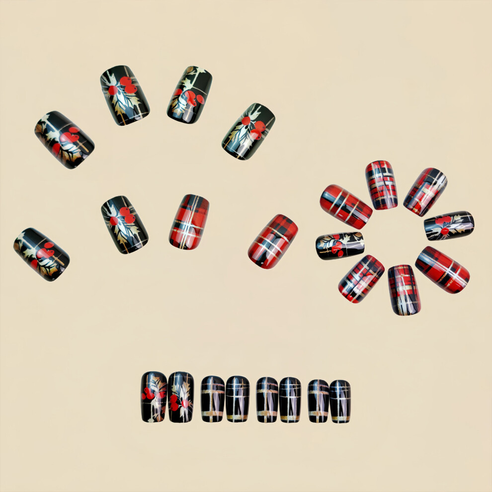 Dachuang Beauty Red 24Pcs Christmas Press On Nails Santa Striped Design