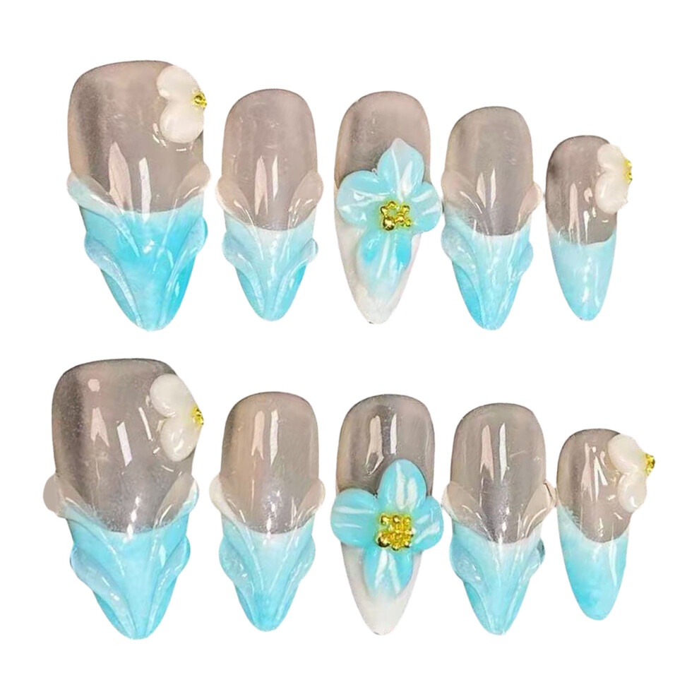 Penghui-Toys (Xs) 10Pcs Nude False Nails With French Blue Tip With Not Easy Break Or Split Design For Hot Girl Dress Matching
