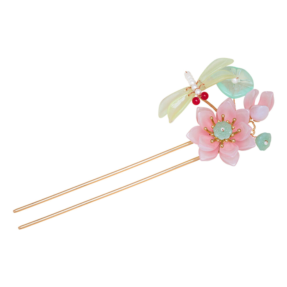 Dachuang Beauty Lotus Dragonfly U-Shape Hair Sticks For Hanfu & Weddings