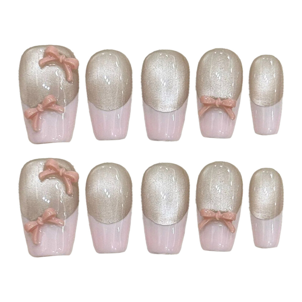 Dachuang Beauty Pink (2972) French Cat Eye Fake Nails - 10Pcs