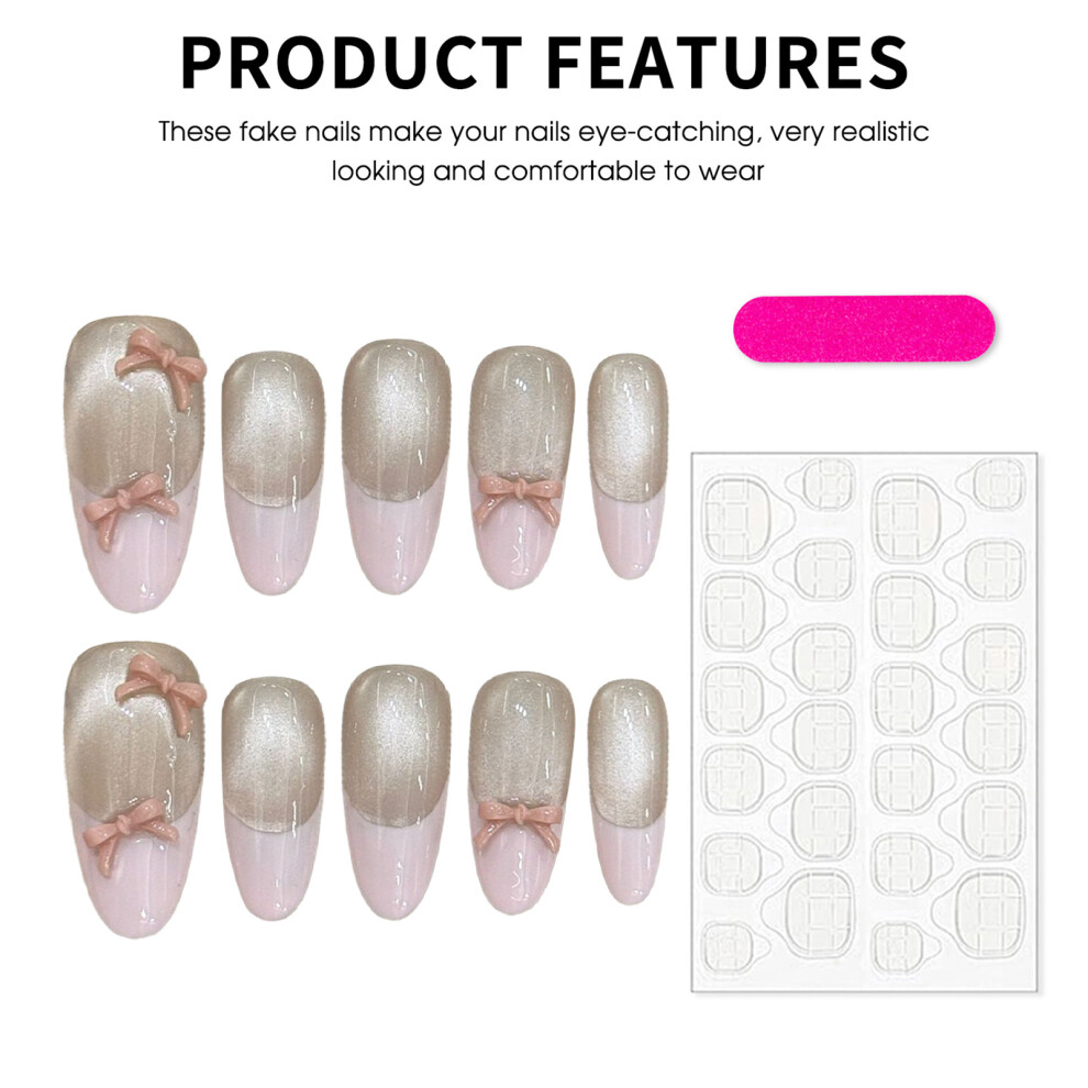 Dachuang Beauty Pink (2974) French Cat Eye Fake Nails - 10Pcs