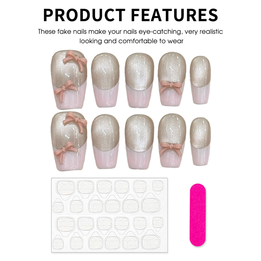 Dachuang Beauty Pink (2972) French Cat Eye Fake Nails - 10Pcs