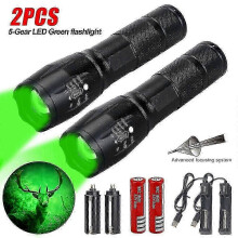 2Pcs VASTFIRE Green Light LED Flashlight High Lumen 250 Yards Zoomable Waterproof Torch Night Vision