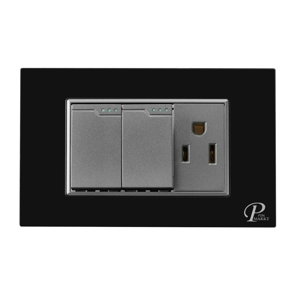 (12X7.6x12cm, Black) Wall Outlet With Switch, Us Standard Electric Socket Wall Plate Plug Receptacle Wall Outlet For Home Office 6242862930420
