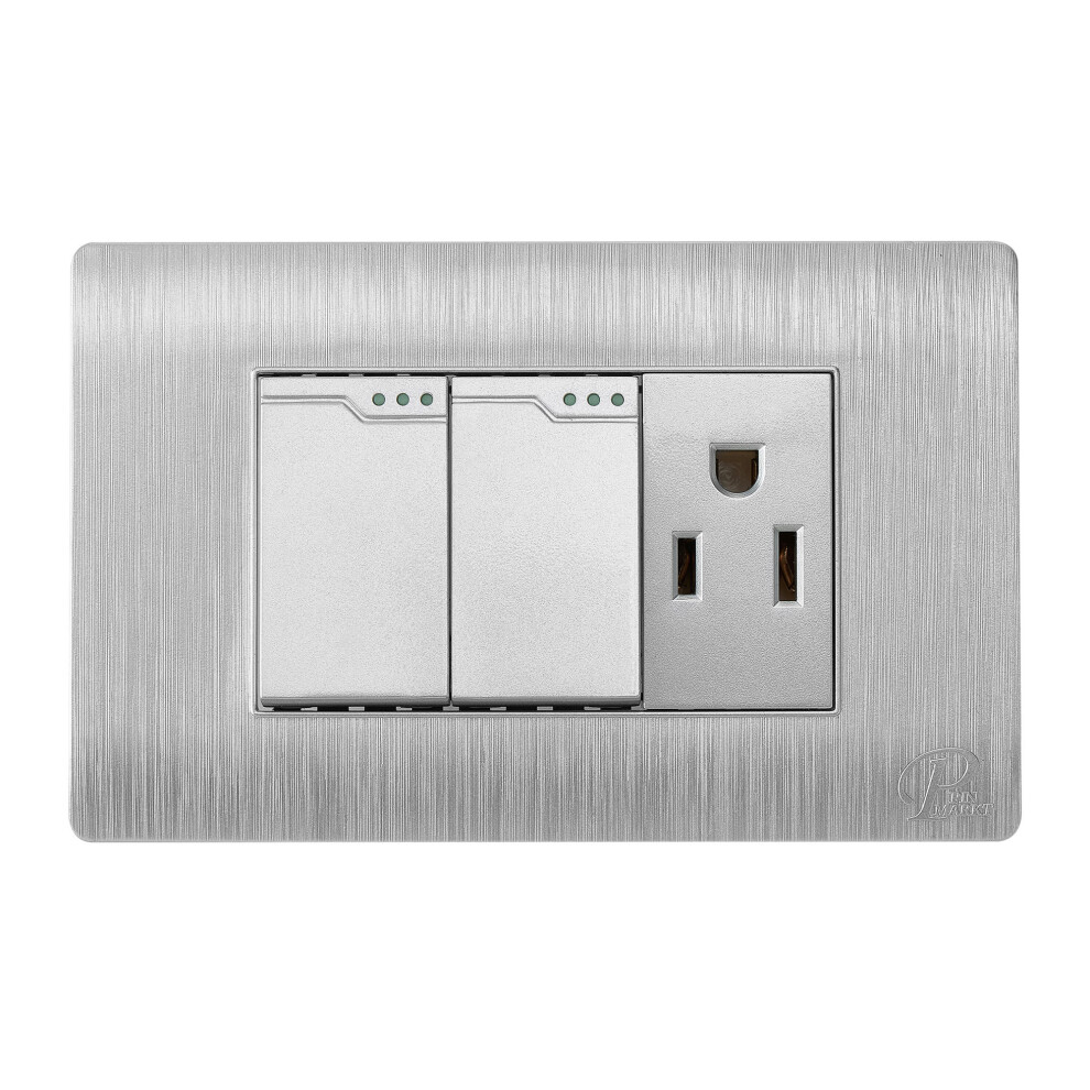(12X7.6x12cm, Silver) Wall Outlet With Switch, Us Standard Electric Socket Wall Plate Plug Receptacle Wall Outlet For Home Office 6409418219846