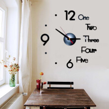 (Black) 3D Frameless Wall Clock, DIY Stickers, Silent for Home
