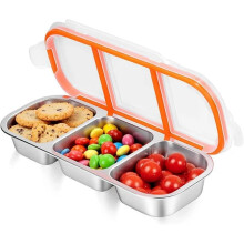 (600ml) Stackable Stainless Steel Snack Box, Food Container with Dividers & Lids, Bento Style Lunch Box for School, Office, Travel