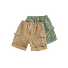 (18-24 Months, Khaki) Toddler Boys Shorts Solid Color Rolled Hem Side Pockets Elastic Waist Short Pants Kids Summer Casual Fashion Shorts