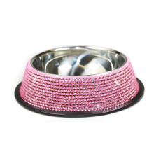 (15cm) Crystal Pet Bowl Stainless Steel Rhinestone Inlaid Pet Dog Cat Food Water Bowl