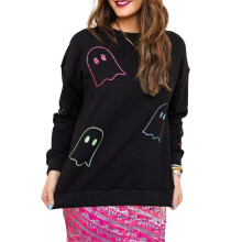 (M, Black) Sweat-shirt femme, manches longues, col rond, à capuche à sequins, style fantôme, pull décontracté