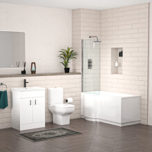 Nes Home P-Shaped Left Hand Bath with Panel & Screen, 600mm Vanity with Toilet