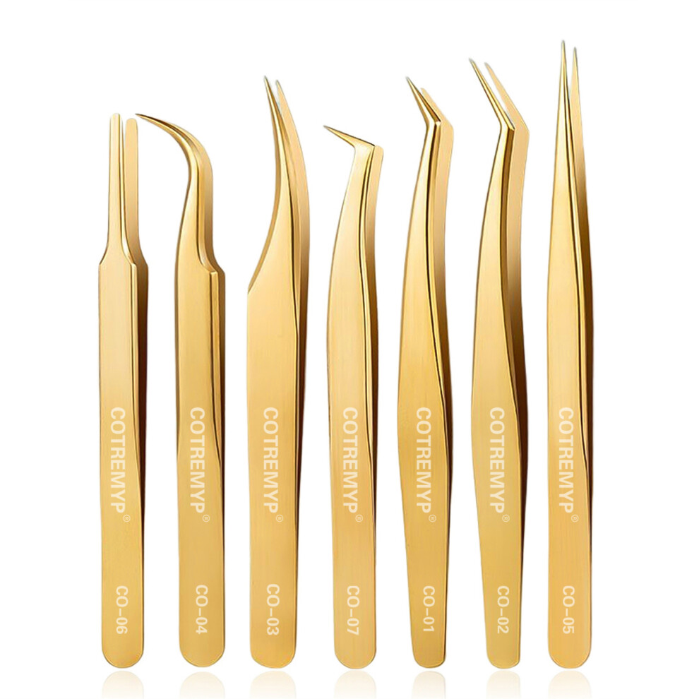 Dachuang Beauty Gold (, 7-Piece Set) Precision Eyelash Extension Tweezers - 50 Char