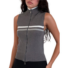(S, Gray) Women's Knitted Vest Striped Mock Neck Sleeveless Zipper Jacket Casual Fall Streetwear