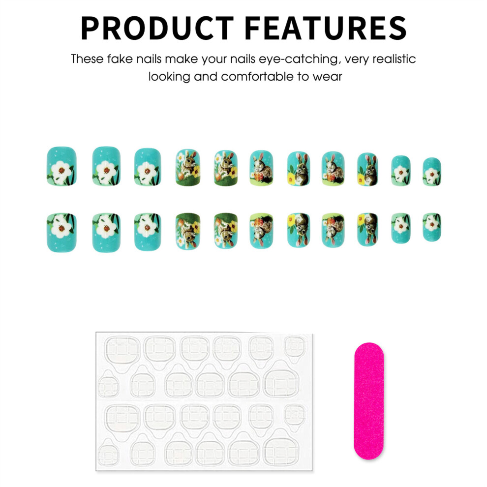 Dcph-Clothing 24Pcs Flower Print Fake Nails For Work & Party