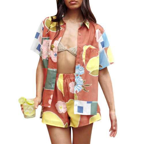 (M, Orange) Set pijama femei la modă.