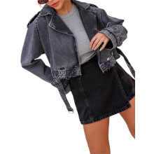 (S, GRAY) Veste en jean d'automne pour femme