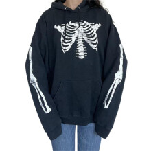 (L, Black) Sweat à capuche à manches longues pour femme, imprimé tête de mort, cordon de serrage, idéal pour Halloween