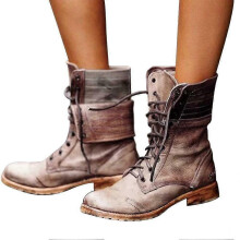 (39,E)Women Ankle Boots Combat Lace Up Zipp Up Buckle Booties Shoes Round Toe
