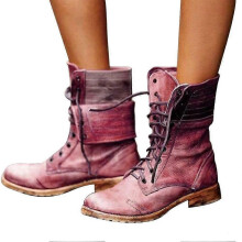 (40,C)Women Ankle Boots Combat Lace Up Zipp Up Buckle Booties Shoes Round Toe