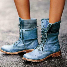(35,D)Women Ankle Boots Combat Lace Up Zipp Up Buckle Booties Shoes Round Toe