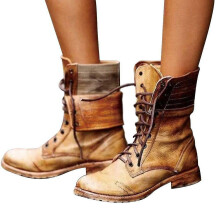 (43,A)Women Ankle Boots Combat Lace Up Zipp Up Buckle Booties Shoes Round Toe