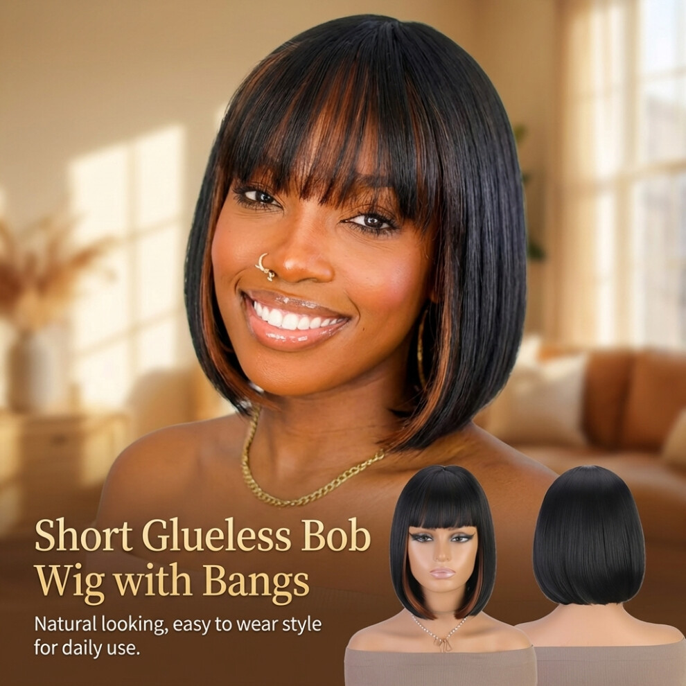 Dachuang Beauty Unisex (1B 30) 12\" Straight Bob Synthetic Wig For Women