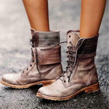 (40,E)Women Ankle Boots Combat Lace Up Zipp Up Buckle Booties Shoes Round Toe