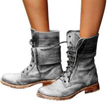 (41,B)Women Ankle Boots Combat Lace Up Zipp Up Buckle Booties Shoes Round Toe