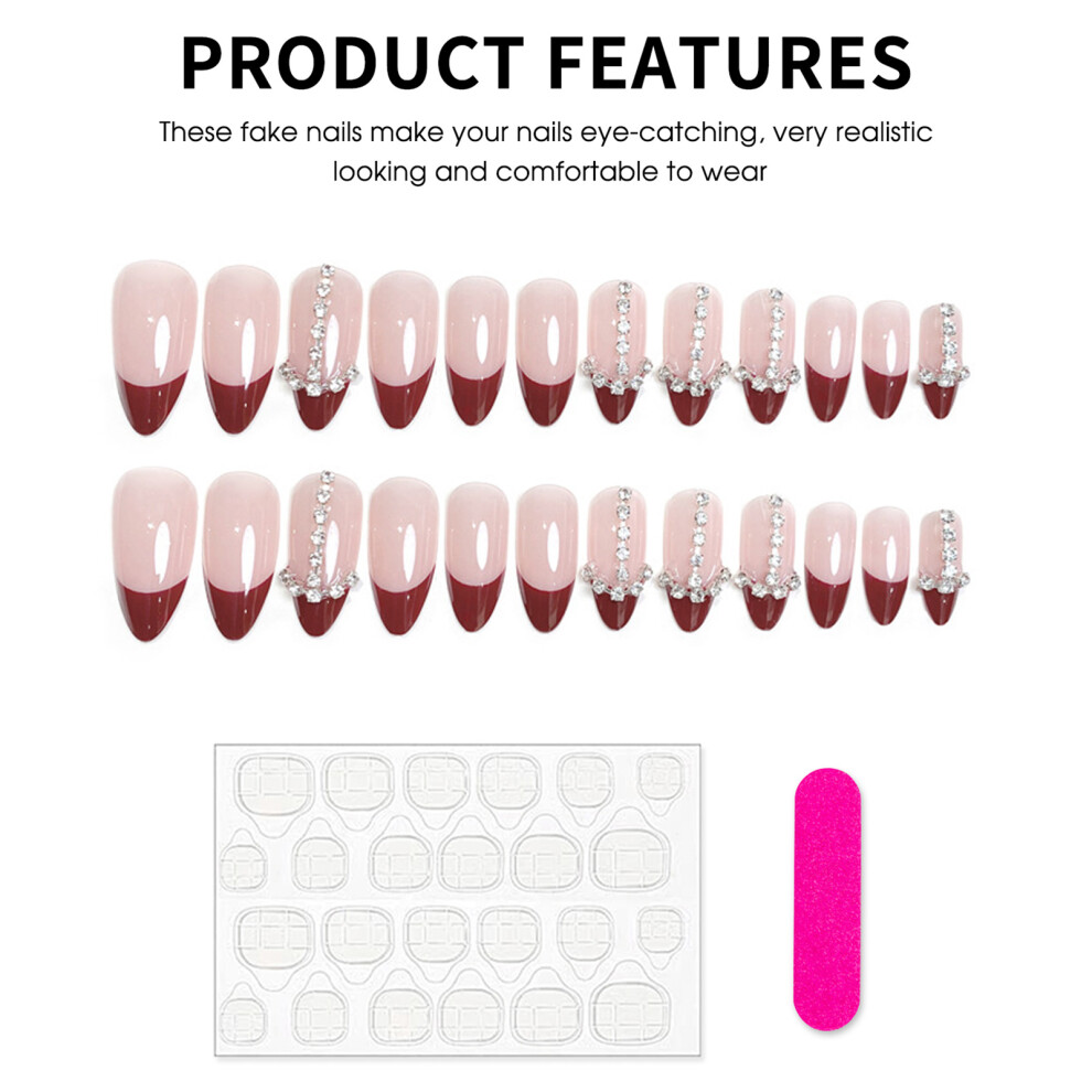 Creation-3C French Tip Press-On Nails - Pink & Red