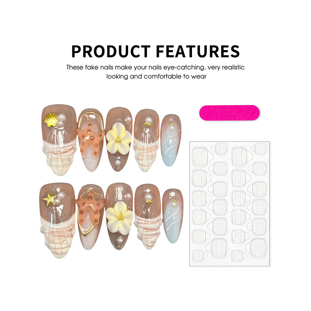 Reach-Tools Golden (M) Beach Almond Press-On Nails, 10Pcs