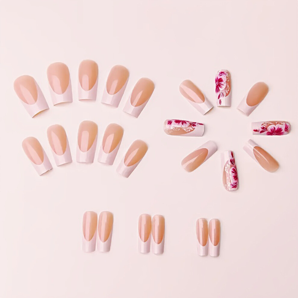 Dachuang Beauty White,Cream 24Pcs Glossy Nude False Nails With White Tip