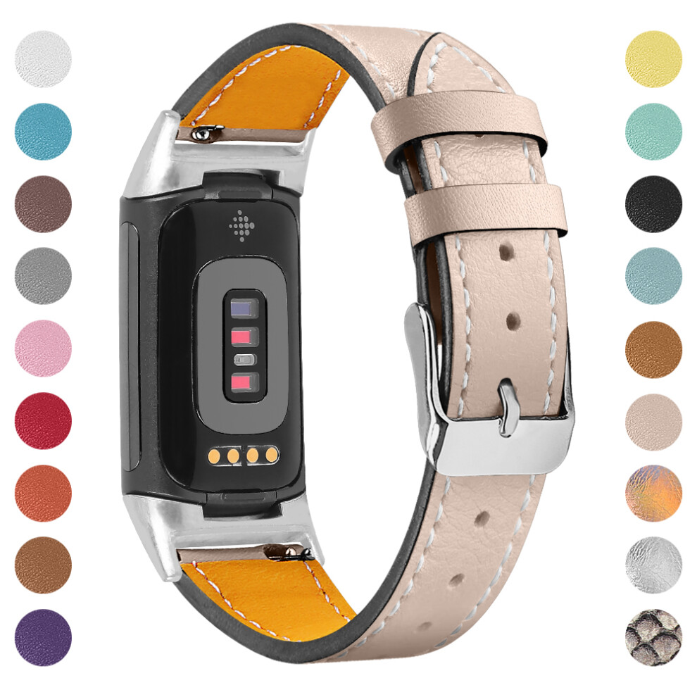 Genuine Leather Strap For Fitbit Charge 5/6 Beige Cream 7314280797684